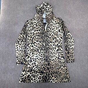 Kristine Hoodie Dress Womens Medium Brown Black Leopard Print Stretch Rhinestone